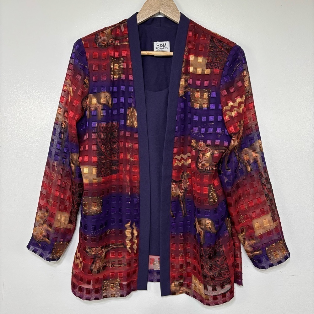 R&M Richards Women's Multicolor Safari Animal Themed Jacket Size Petite L